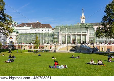 Vienna, Austria - October 2021: People Relaxing In Burggarten Park At Butterfly House