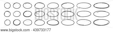 Hand Drawn Ovals And Circles Set. Ovals Of Different Widths. Highlight Circle Frames. Ellipses In Do