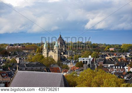 Aerial Iew Over Maastricht City Center To St. Lambertus Church