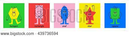 Geometric Figures With Funny Face, Cute Creations With Emotions. Different Shapes Set Vector For Chi