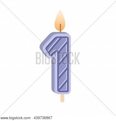 Birthday Candle Of Number 1 For 1st Year Anniversary. Glowing Figure-shaped Wax Candlelight With Fla
