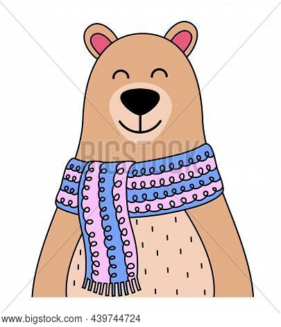 Cute Winter Teddy Bear With Scaft. Vector Illustration. Good For T-shirt, Greeting Card, Textile, In