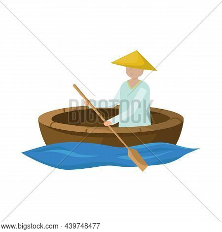 Isolated Object Of Boat And Vietnamese Symbol. Set Of Boat And Paddle Vector Icon For Stock.