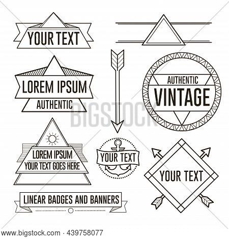 Set Of Linear Hipster Retro Vintage Badges, Frames And Labels