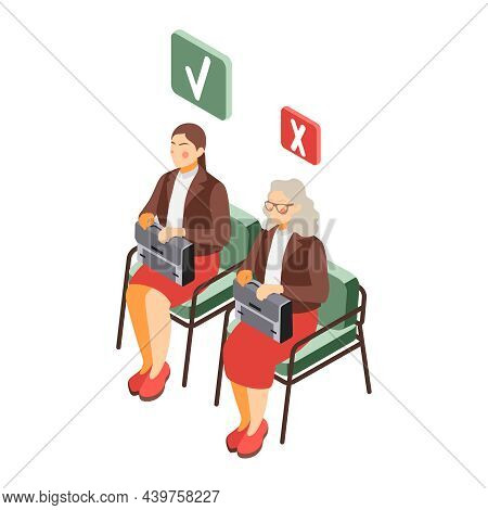 Social Inequality And Poor People Problem Isometric Composition With Characters Of Young And Old Wom