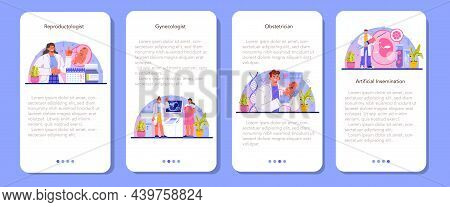 Reproductologist Mobile Application Banner Set. Gynecologist Doctor