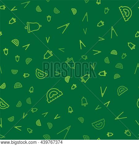 Set Line Ringing Bell, Protractor And Acute Angle On Seamless Pattern. Vector