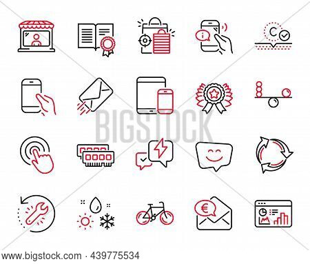Vector Set Of Business Icons Related To E-mail, Mobile Devices And Lightning Bolt Icons. Collagen Sk