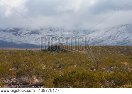 Franklin Mountains On The Westside Of El Paso, Texas, Covered In Snow Looking Towards Trans Mountain
