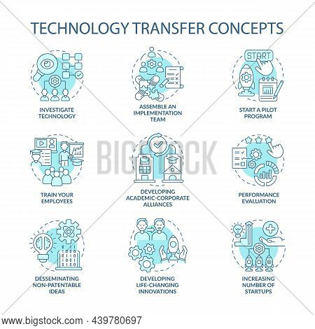 Technology Sharing Concept Icons Set. Implement Innovative Solutions. Corporate Collaboration Develo