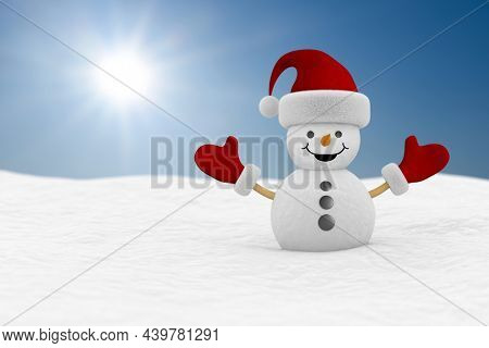 snowman into snowdrift. 3D illustration