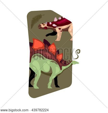 Jurassic Monster Giant Ancient Dinosaur Composition With Pair Of Different Dinosaurs Images Vector I