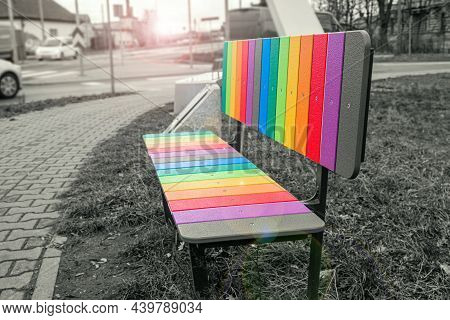 The Colors Of The Rainbow   Lgbt  Are Isolated Against The Gray Background Of The City