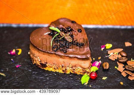 Delicious Chocolate Sweet Desser With Fruitt. Close Up