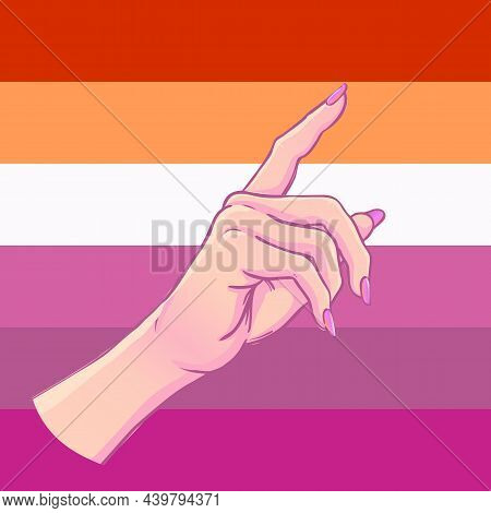 Lesbian Community Poster Design. Striped Fist Rased Up. Gay Pride. Lgbtq Concept. Isolated Vector Co