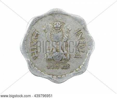 India Ten Paise Coin On White Isolated Background