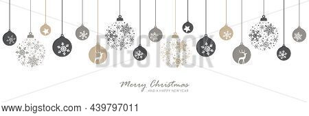 Merry Christmas Banner With Hanging Ball Decoratoin On White Background