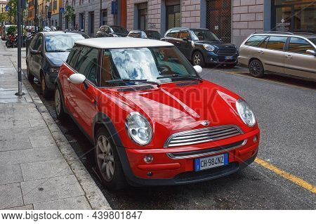 Bergamo, Italy - May 22, 2019: Mini Cooper Car On The Street. Mini Is A British Automotive Marque Fo