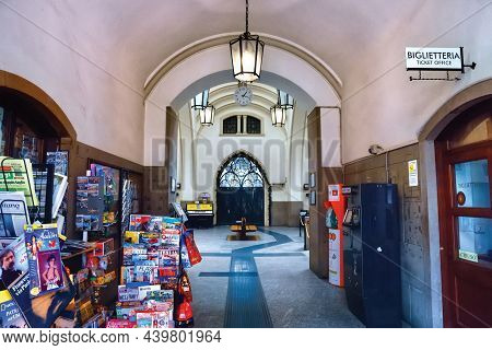 Bergamo, Italy - May 22, 2019: Interior Of The Funicular Station (stazione Superiore Funicolare) In 