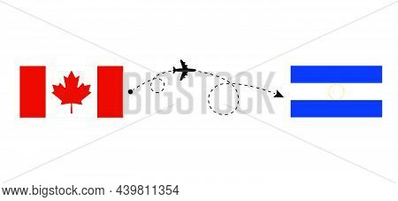 Flight And Travel From Canada To El Salvador By Passenger Airplane. Airplane Route And Country Flags