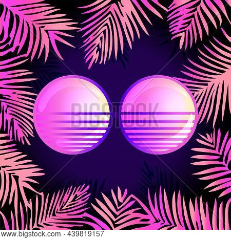 Round Sun Glasses. Vector Illustration Over Retro Vintage 80s Or 90s Geometric Style Abstract. Psych