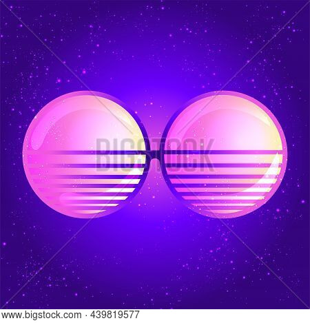 Round Sun Glasses. Vector Illustration Over Retro Vintage 80s Or 90s Geometric Style Abstract. Psych