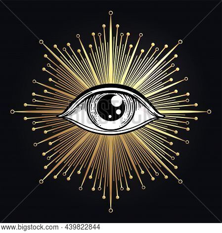 Blackwork Tattoo Flash. Eye Of Providence. Masonic Symbol. All Seeing Eye Inside Triangle Pyramid. I