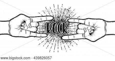 Rock And Roll Sign. Hand Drawn Illustration Of Human Hand Showing Sign Of The Horns.