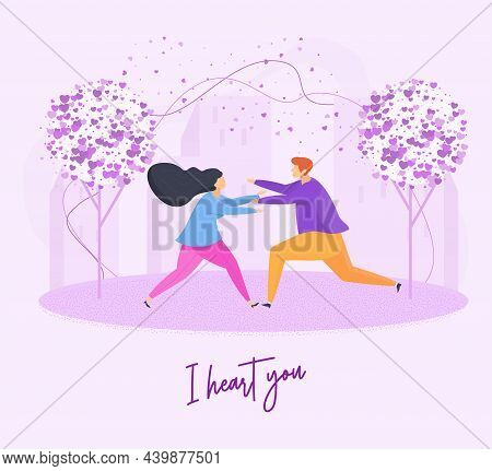 Heterosexual Couple In Love. Guy And A Girl On Date In The Spring City Park.