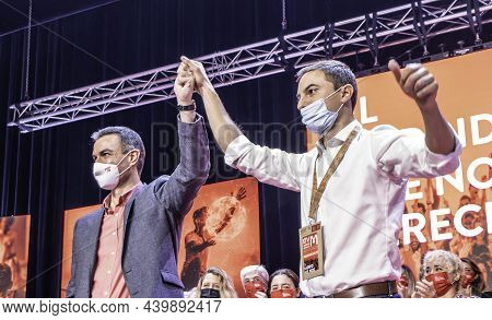 Madrid - Spain - November 13th 2021 - Pedro Sanchez And Juan Lobato At The Xiv Regional Congress Of 