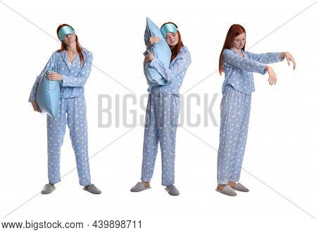 Collage With Photos Of Sleepwalker On White Background
