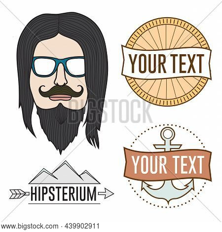 Vector Hipster Man With Mustache And Badges Logos Set