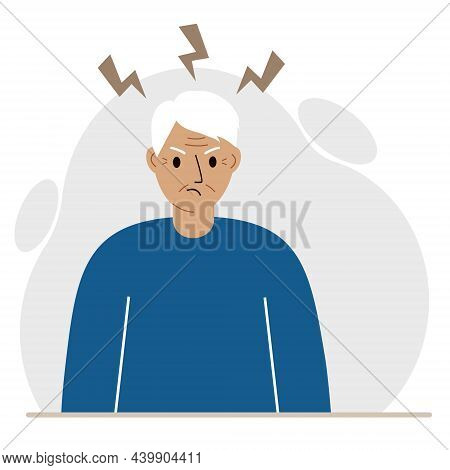 Furious Angry Granddad In A Rage. An Angry Granddad With An Aggressive Expression On His Face. Light