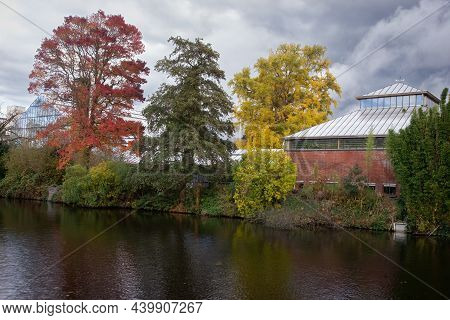 13 November 2021, Leiden, Netherlands, Facade Of Greenhouse Of The Hortus Botanicus In Leiden. This 