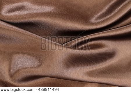 Brown Satin Fabric Texture For Background And Design Art Work, Beautiful Crumpled Pattern Of Silk Or