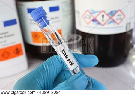 Nitric Acid In Test Tube Used In Laboratory And Industry