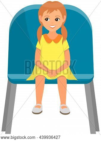Cute Girl Sitting On Chair And Watching Show Isolated On White Background. Little Female Character I