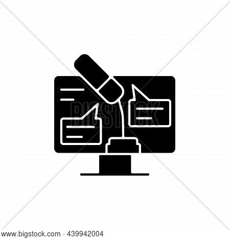 Digital Oratory Black Glyph Icon. Online Public Speaking. Improve Communication And Presentation Ski