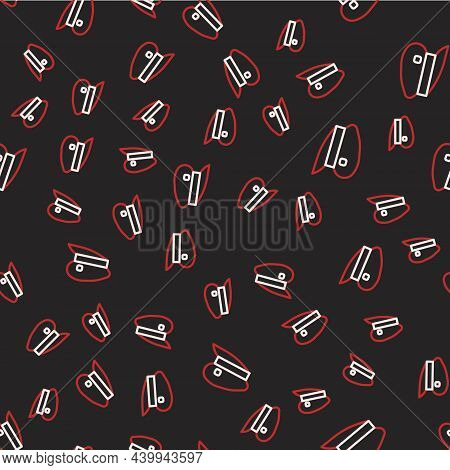 Line Train Driver Hat Icon Isolated Seamless Pattern On Black Background. Vector