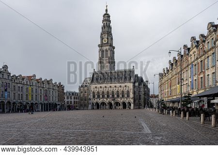 Arras, France - November 4, 2021: Town Square Of Arras, France. Unesco World Heritage Site, The Belf