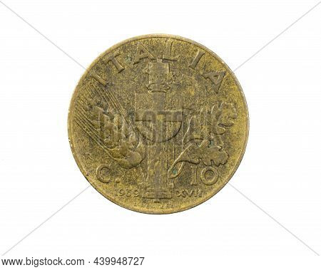 Italy Ten Centesimi Coin On A White Isolated Background