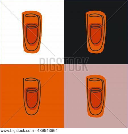 One Line Drawing Rum Glass On Various Background. Four Types Of Images. Colored Cartoon Graphic Sket