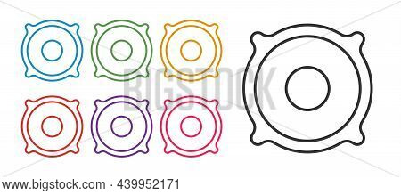 Set Line Stereo Speaker Icon Isolated On White Background. Sound System Speakers. Music Icon. Musica