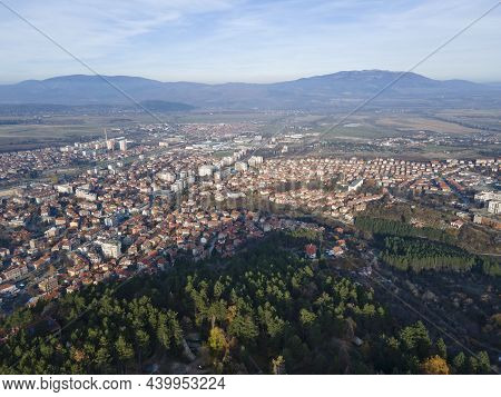 Amazing Aerial Sunset View Of Town Of Kyustendil, Bulgaria