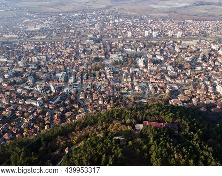 Amazing Aerial Sunset View Of Town Of Kyustendil, Bulgaria