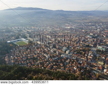 Amazing Aerial Sunset View Of Town Of Kyustendil, Bulgaria