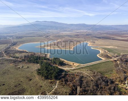 Amazing Aerial View Of Drenov Dol Reservoir, Kyustendil Region, Bulgaria