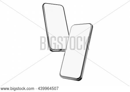 Two Smartphone With A White Screen. Smartfon Mocapa With White Screen. Smouthphone Pattern With Whit
