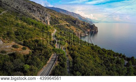 Amazing Coastal Road At Sapri - The West Coast Of Italy - Aerial View - Travel Photography