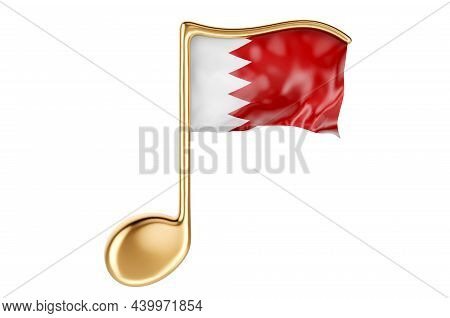 Musical Note With Bahraini Flag. Music In Bahrain, Concept. 3d Rendering Isolated On White Backgroun